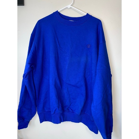 Champion‎ ECO Authentic Crewneck Sweatshirt Mens XL Blue Sweater Long Sleeve - Picture 1 of 5